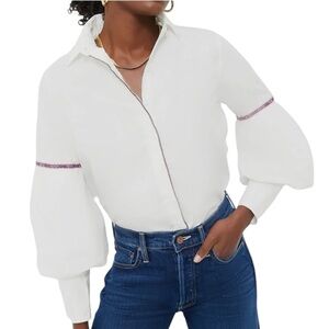 THE SHIRT by ROCHELLE BEHRENS White Embroidered Button Down Molly Shirt Small